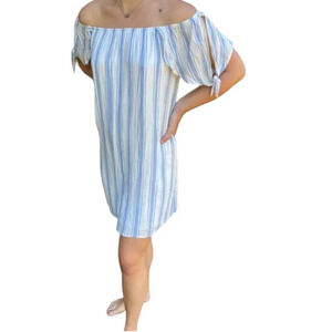 Boutique Purchased One Clothing Brand Off Shoulder Striped Swing Dress - size L